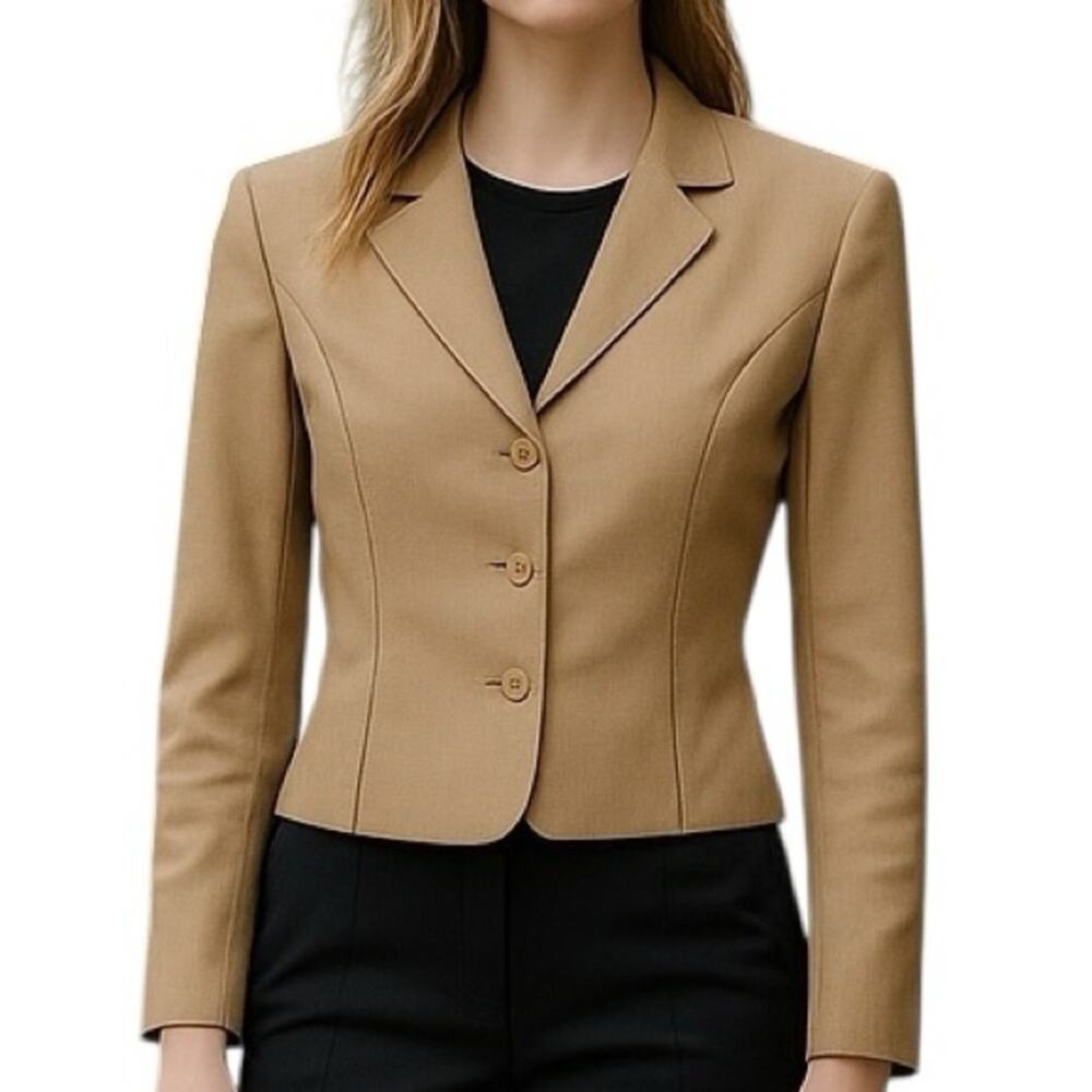 WORTH Wool Blend Blazer Size 2 Tan Tailored Career Office Jacket Minimalist